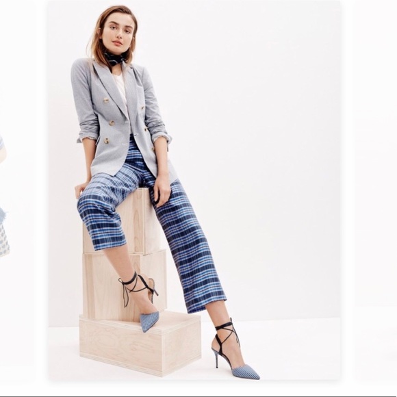J. Crew Pants - J Crew Silk Cropped Blue Pants Plaid print